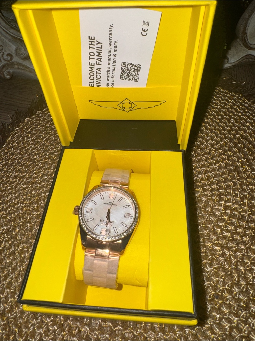 NWT INVICTA Rose Gold Women's Watch with White & Diamond Circled Face ORG $595